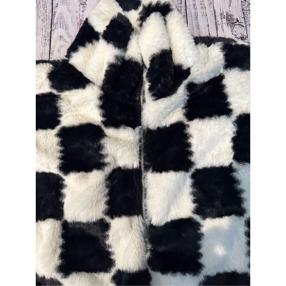 Salty Savage checkered fluffy faux fur quarter zip pullover size small oversized - Picture 5 of 8